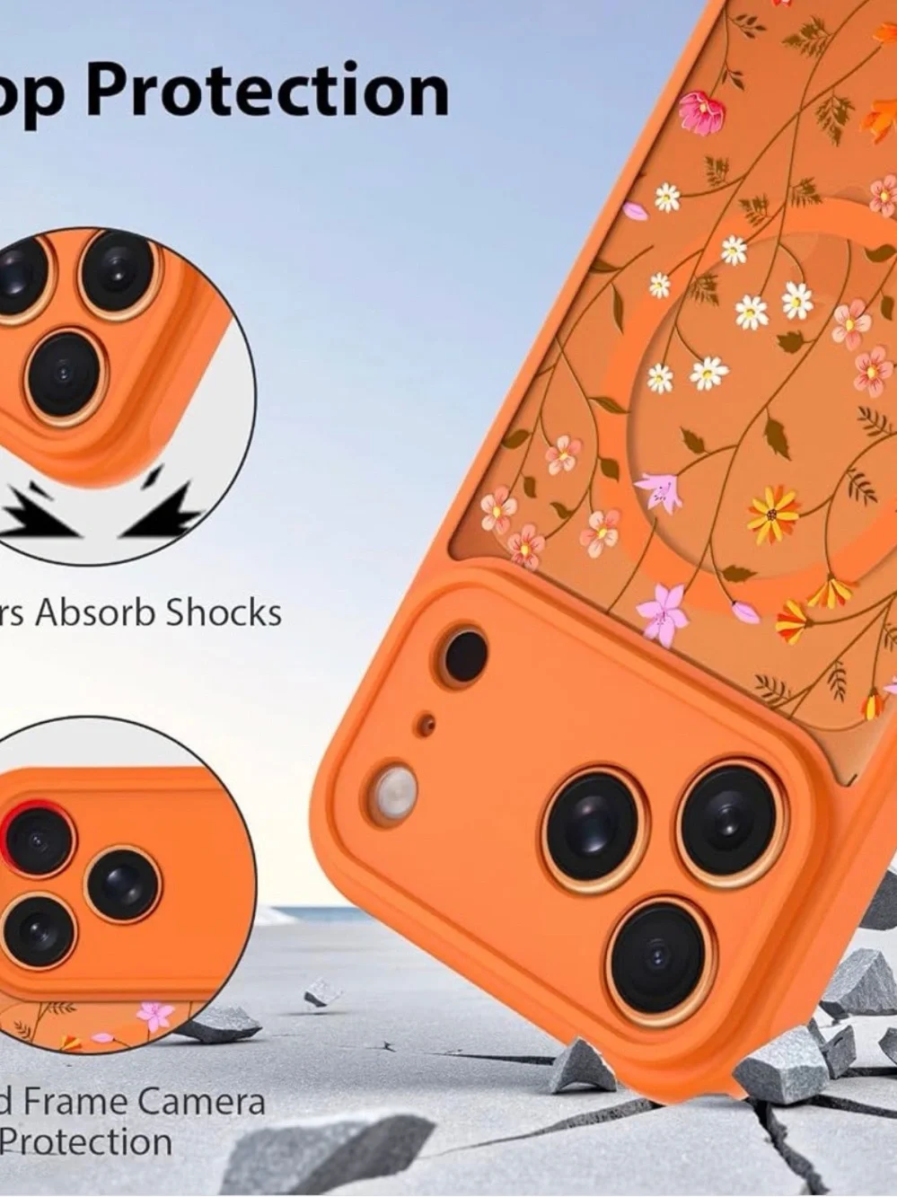 Magnetic Case for iPhone 17 Pro Orange Floral